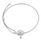 925 Sterling Silver Adjustable Chain Bracelet with White Gold Plating and CZ for Women