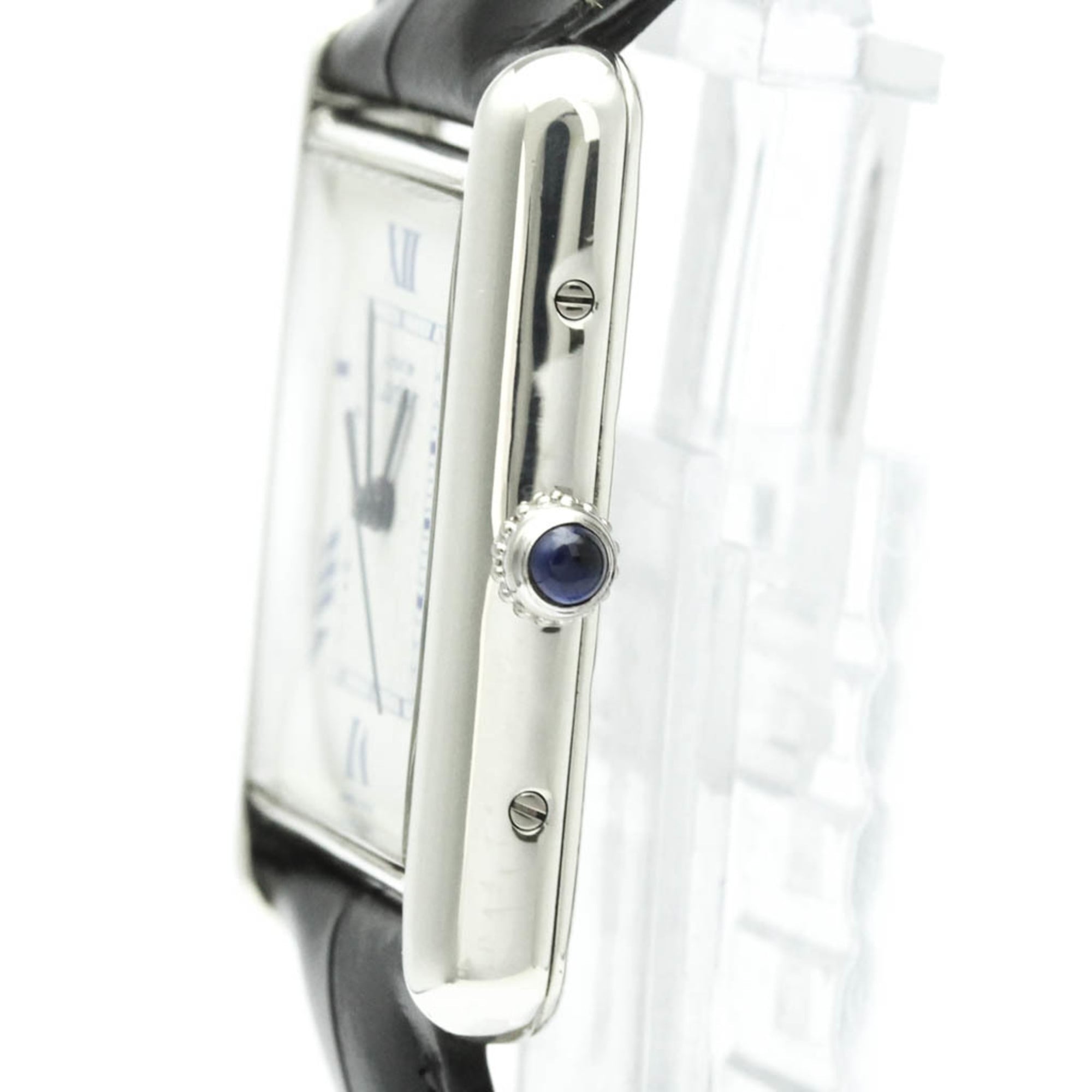 Cartier Must Tank Steel & Leather Quartz Mens Watch — W1014154