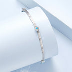 925 Sterling Silver White Gold Plated Multi-Layer Bracelet with Synthetic Turquoise