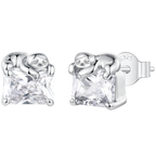 925 Sterling Silver White Gold Plated 0.7x0.7cm Pavé CZ Earrings for Women