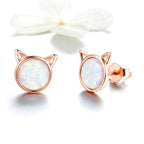 925 Sterling Silver Plated Rose Gold Opal Earrings 0.8cm for Women