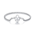 925 Sterling Silver Bracelet with CZ in Pavé Setting, 17.0 Size, Platinum Plated for Women