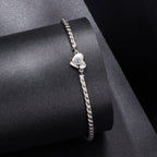 925 Sterling Silver Moissanite Heart Bracelet for Women - Silver - 15+6cm Length, 0.3cm Thickness