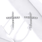S925 Sterling Silver Earrings with Pavé Set CZ in Platinum Finish