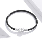 925 Sterling Silver Leather 17cm Bracelet with Oxidized CZ for Women