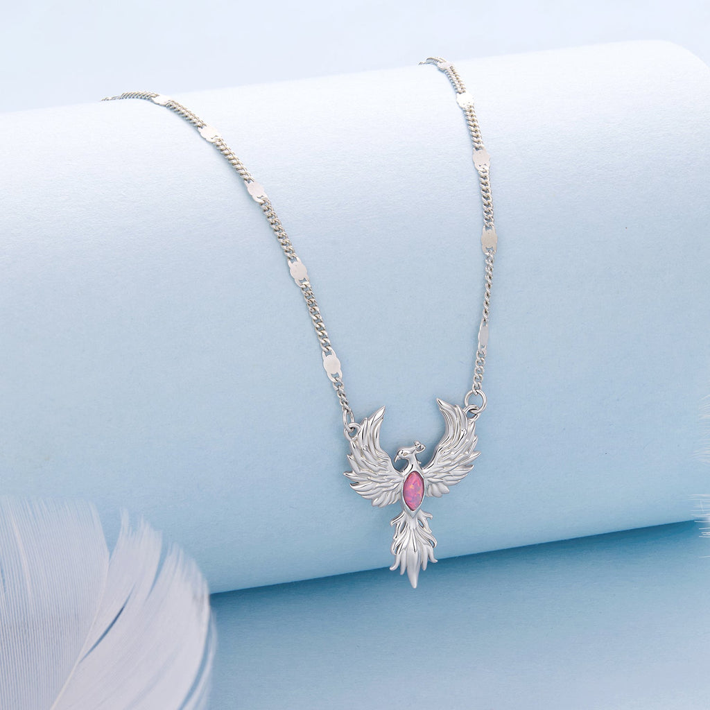 925 Sterling Silver White Gold Plated Synthetic Opal 40+5cm Necklace for Women