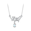 925 Sterling Silver White Gold Plated Moonstone 40+5cm Necklace for Women