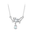 925 Sterling Silver White Gold Plated Moonstone 40+5cm Necklace for Women