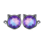 925 Sterling Silver Earrings with Pavé CZ and Transparent Glass in Black Gold, 1.0*1.2cm, for Women