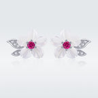 925 Sterling Silver Earrings with Pavé Setting CZ and High-Quality Nacre