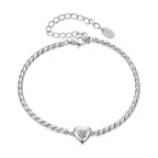 925 Sterling Silver Moissanite Heart Bracelet for Women - Silver - 15+6cm Length, 0.3cm Thickness