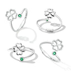 925 Sterling Silver Four-Leaf Clover Ring with Pavé CZ - 0.15cm Width