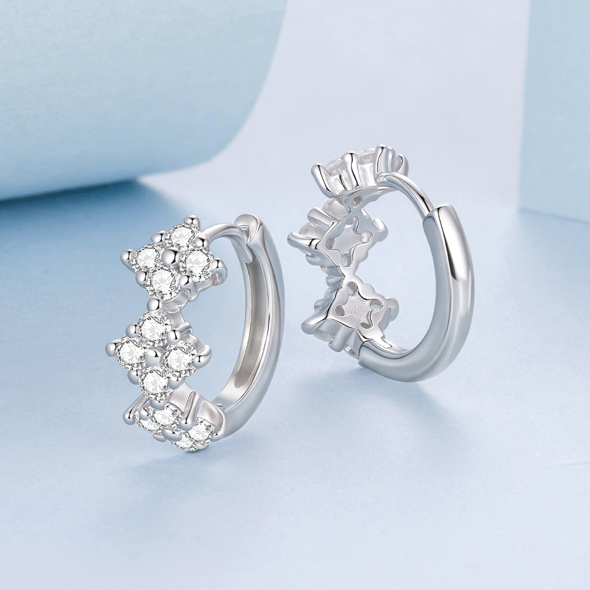 925 Sterling Silver Earrings with Pavé Setting CZ - 1.2*0.65cm, White Gold Plated for Women