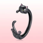 S925 Sterling Silver Plated Black Gold Cat-themed Ring for Women