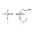 S925 Sterling Silver Earrings with Pavé Set CZ in Platinum Finish