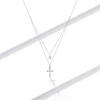 925 Sterling Silver Adjustable Platinum Plated Necklace with CZ - 1.4cm for Women
