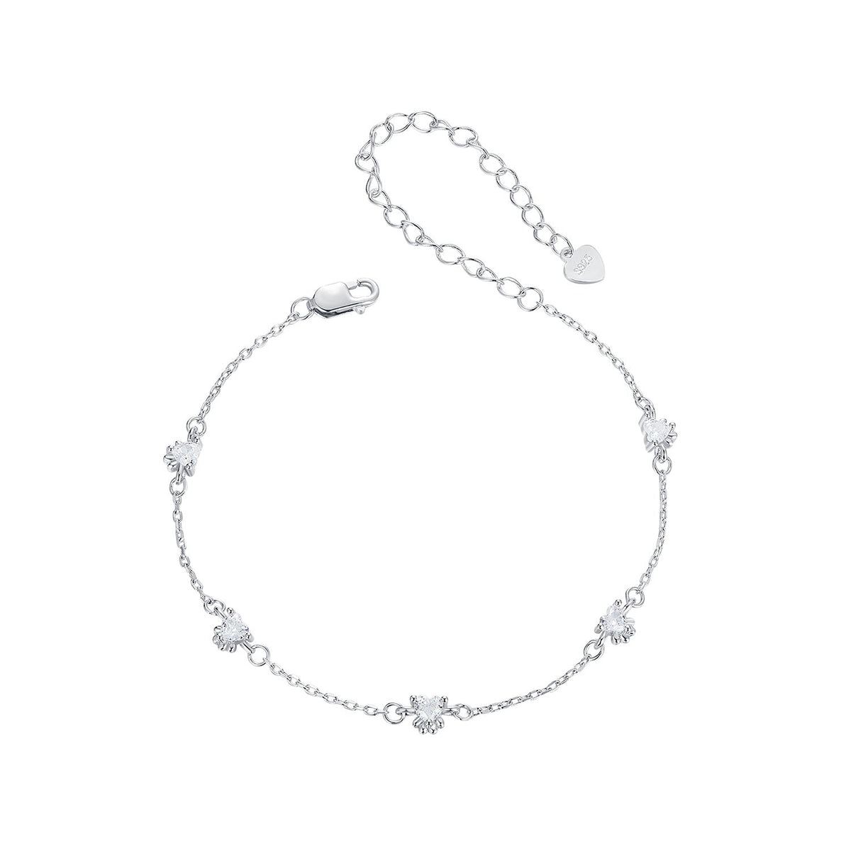 925 Sterling Silver Bracelet with Pavé Setting CZ and White Gold Plating