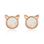 925 Sterling Silver Plated Rose Gold Opal Earrings 0.8cm for Women