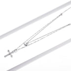 925 Sterling Silver Adjustable Platinum Plated Necklace with CZ - 1.4cm for Women