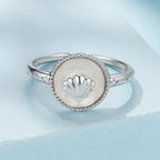 925 Sterling Silver White Gold-Plated Ring with Nacre Pendant - Style E for Women