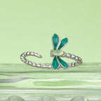 925 Sterling Silver White Gold Plated Opal Enamel Ring