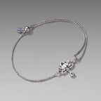 925 Sterling Silver Adjustable Chain Bracelet with White Gold Plating and CZ for Women