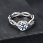 925 Sterling Silver Moissanite Ring in Size 7 with Pavé Setting for Women