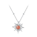 925 Sterling Silver Necklace with Natural Golden Sunstone, 40+5cm, Plated White Gold for Women