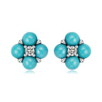 925 Sterling Silver Earrings with Synthetic Turquoise and CZ in Oxidized Finish