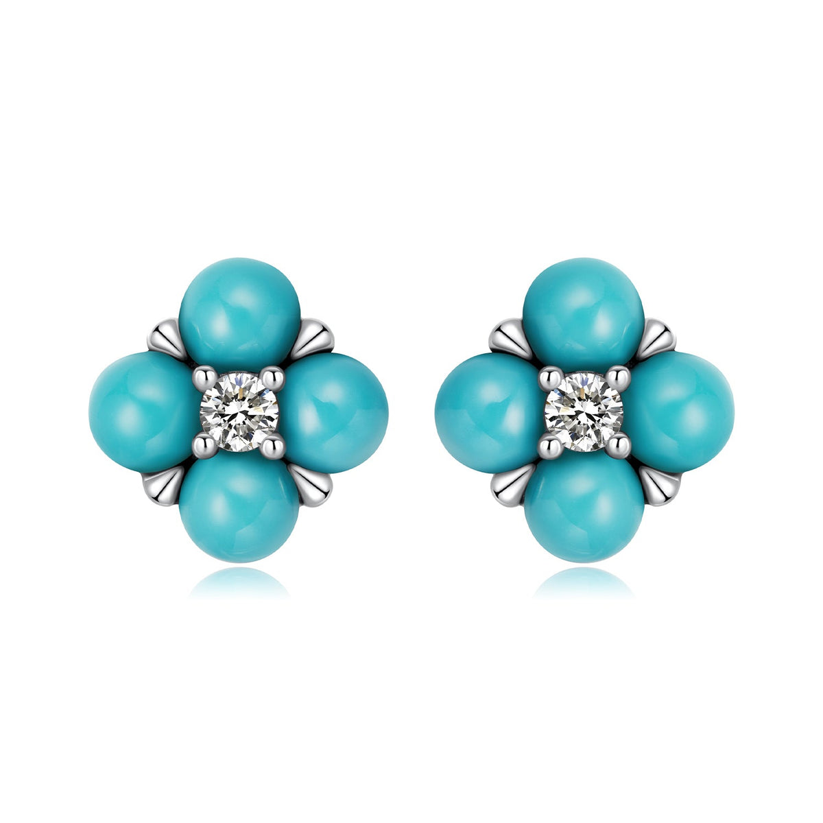 925 Sterling Silver Earrings with Synthetic Turquoise and CZ in Oxidized Finish