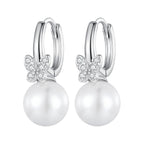 925 Sterling Silver Earrings with Plated Platinum and Shell Pearl for Women
