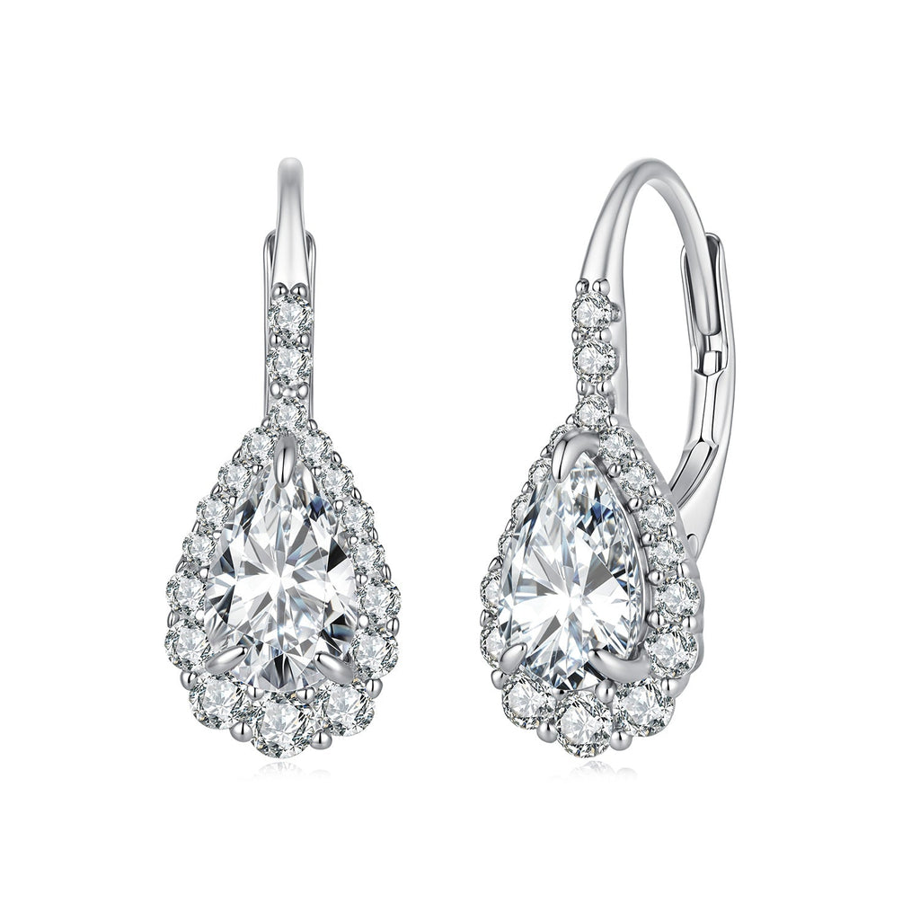 925 Sterling Silver White Gold Plated 1ct Moissanite 1.9x0.8cm Pavé CZ Drop Earrings for Women