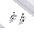 925 Sterling Silver & Oxidized Silver Earrings for Women - 1.3*0.6cm