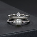 925 Sterling Silver & Moissanite Ring with Freshwater Pearl - Size 6 - Women's Jewelry