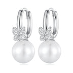 925 Sterling Silver Earrings with Plated Platinum and Shell Pearl for Women