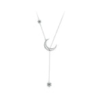 925 Sterling Silver Pavé Setting CZ Moon Necklace for Women