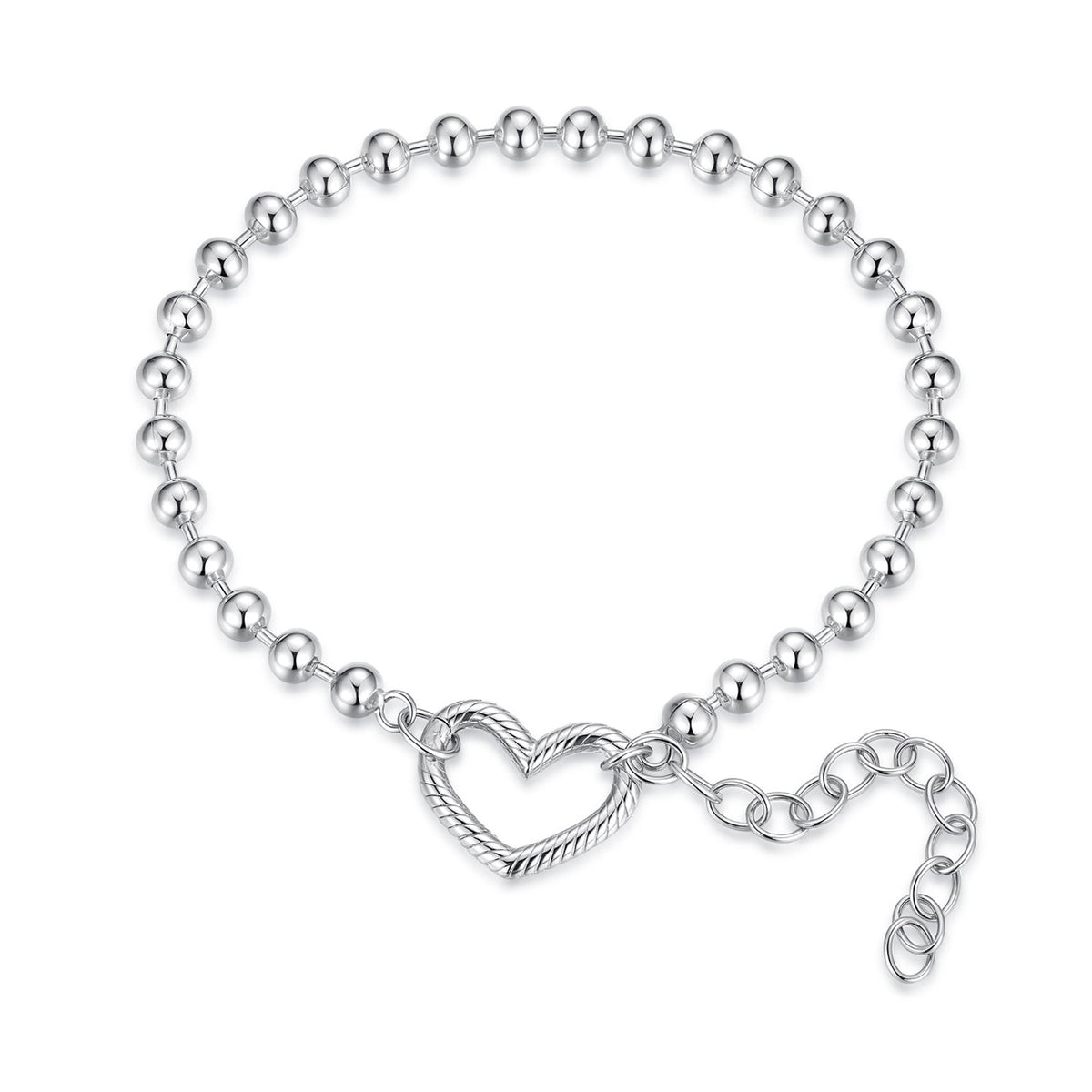 925 Sterling Silver 16+5cm White Gold Plated Heart Bracelet for Women