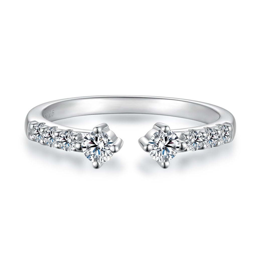 925 Sterling Silver White Gold Plated Size E Moissanite Pavé CZ Ring for Women