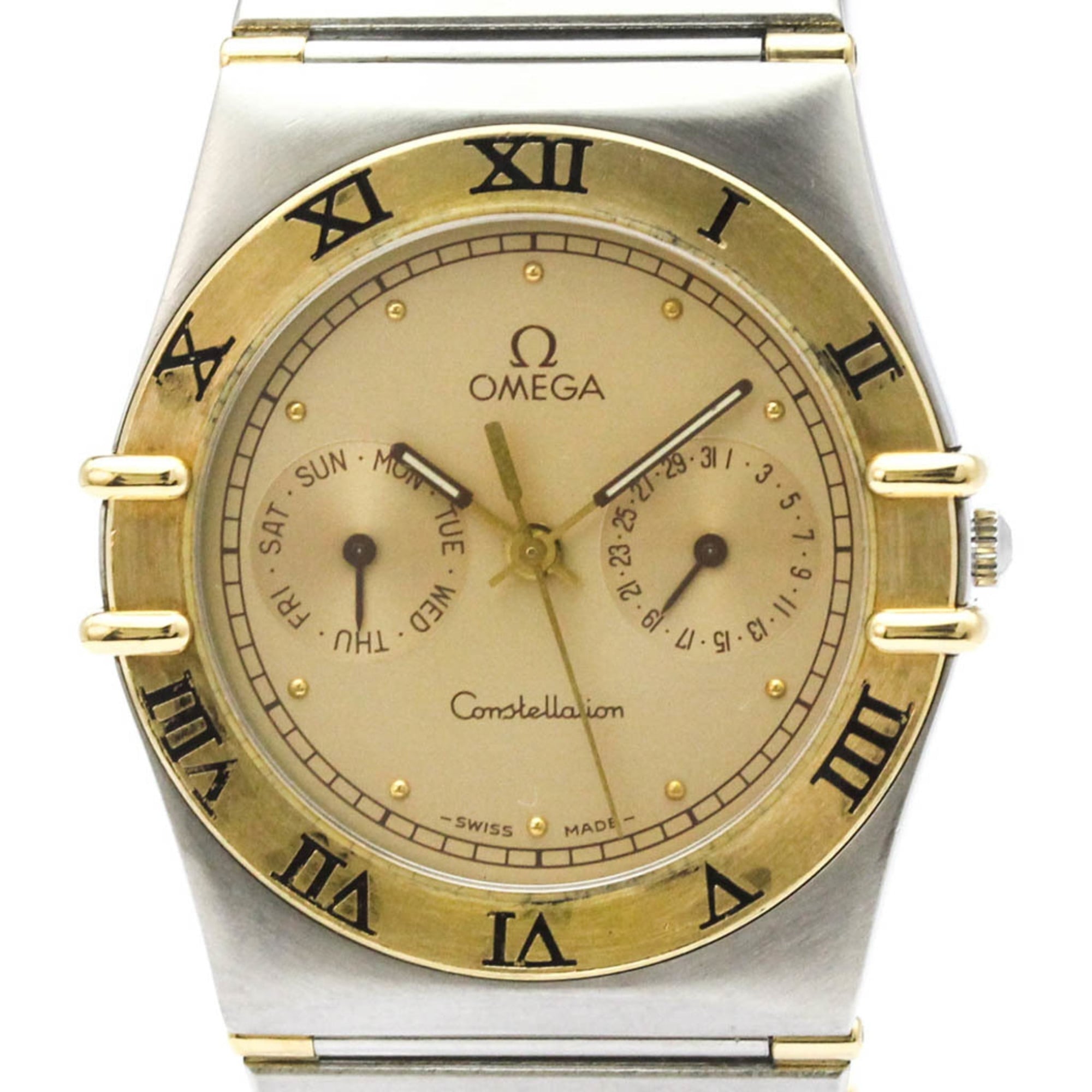 Omega Constellation Day-Date 18K Gold & Steel Quartz Mens Watch — O3961070