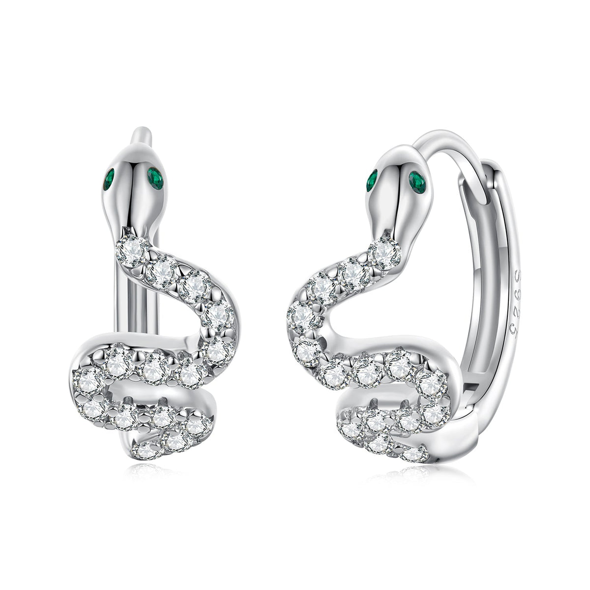 925 Sterling Silver Hoop Earrings with White Gold Plating and CZ Stones