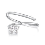 925 Sterling Silver White Gold Plated Pavé CZ Star Ring for Women