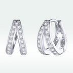 S925 Sterling Silver Earrings with Pavé Setting CZ, 1.1*0.6cm, for Women