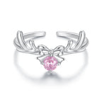 925 Sterling Silver White Gold Plated Bow-Knot Ring with CZ for Women