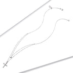 925 Sterling Silver Adjustable Platinum Plated Necklace with CZ - 1.4cm for Women
