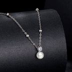 925 Sterling Silver Moissanite and Freshwater Pearl Necklace 40+5cm for Women