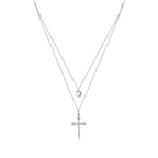 925 Sterling Silver Adjustable Platinum Plated Necklace with CZ - 1.4cm for Women