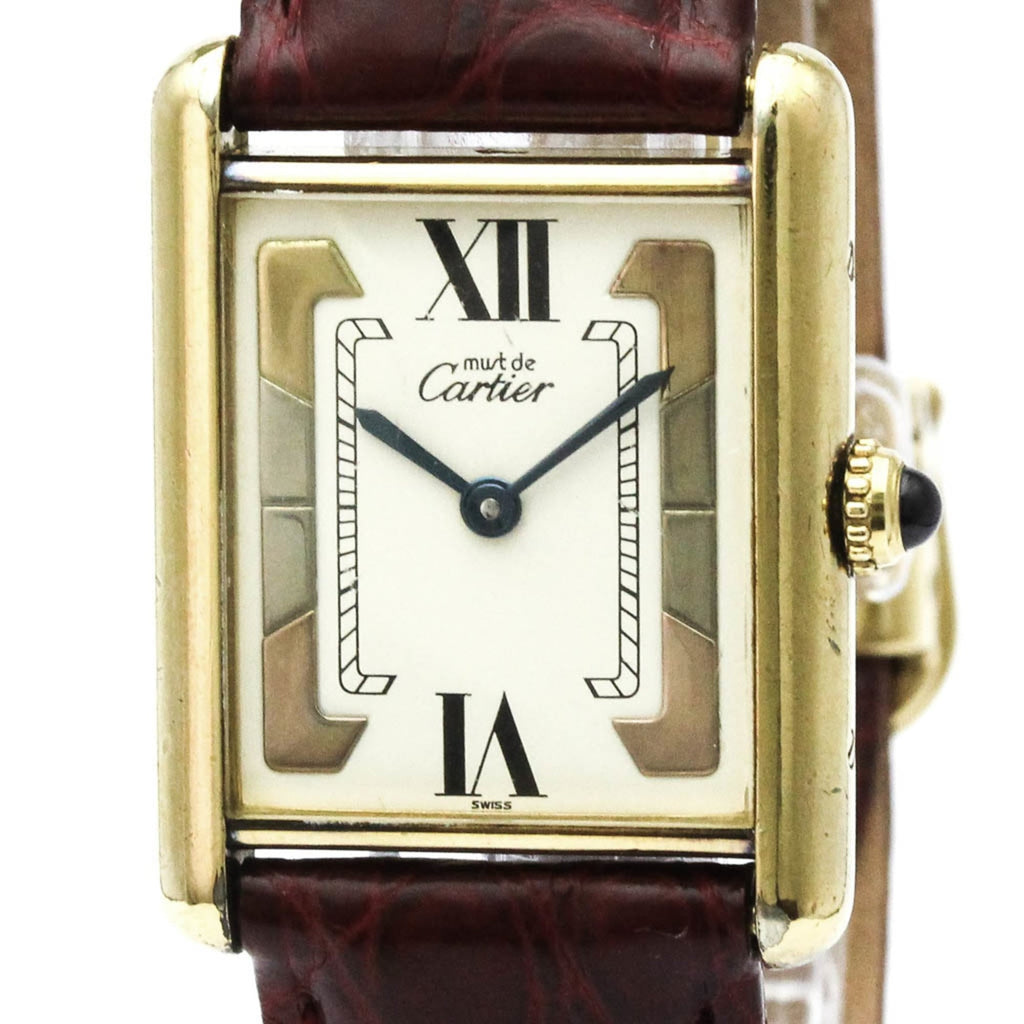 Cartier Tank Vermeil Gold Plated Leather Quartz Mens Watch — CR-590005