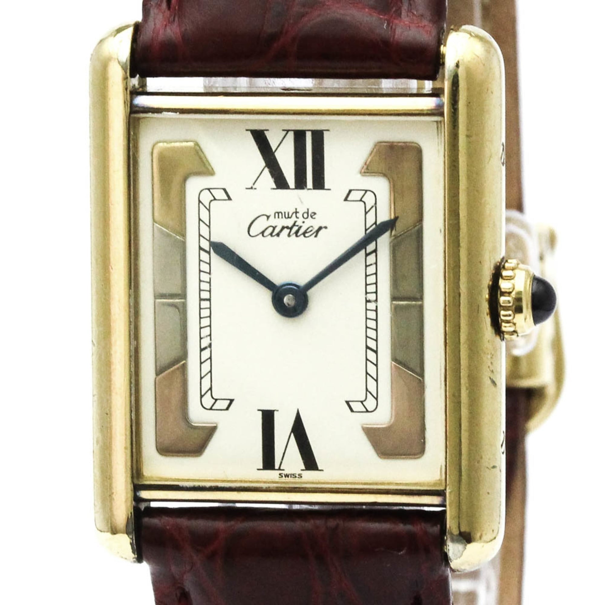Cartier Tank Vermeil Gold Plated Leather Quartz Mens Watch — CR-590005
