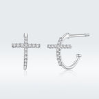 S925 Sterling Silver Earrings with Pavé Set CZ in Platinum Finish