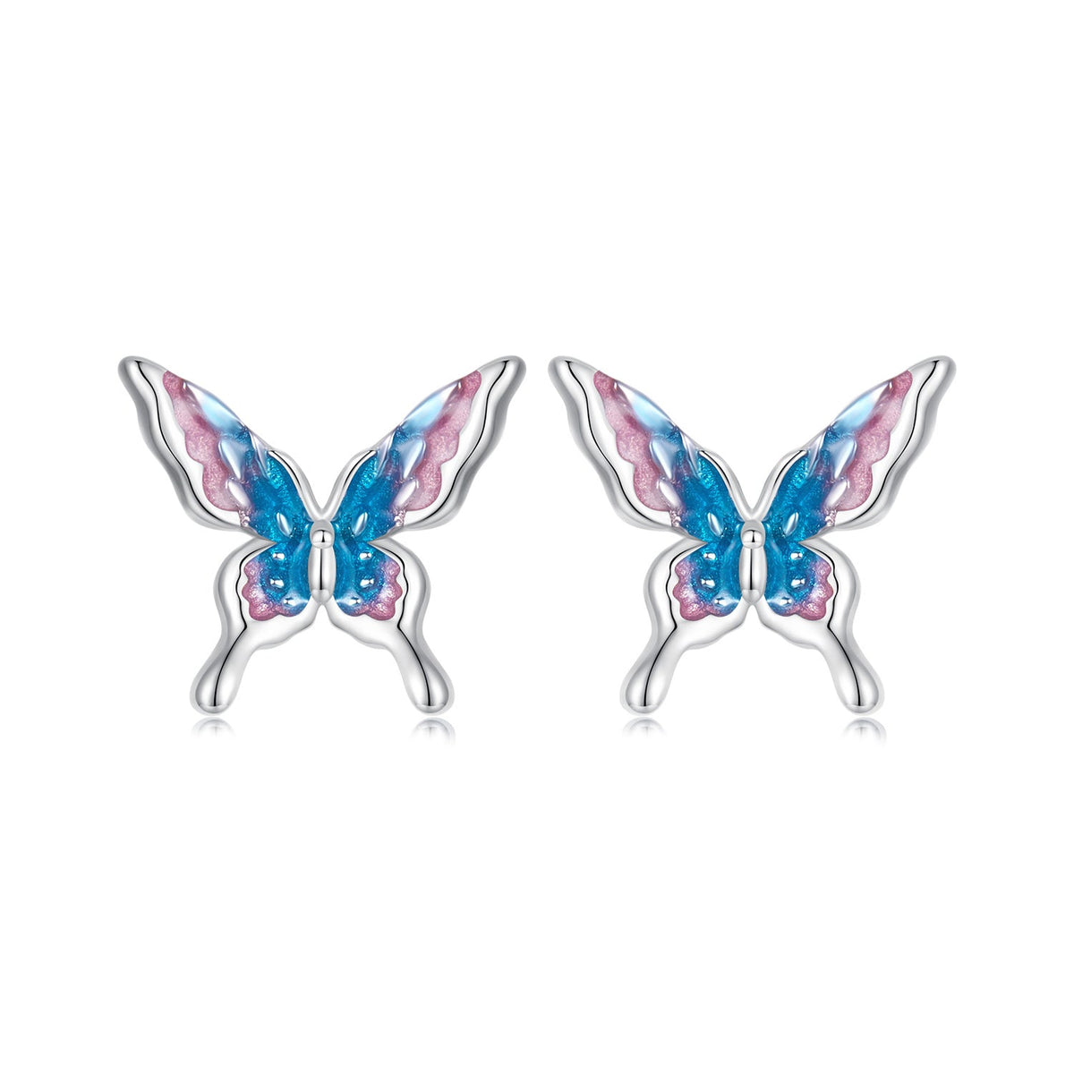 925 Sterling Silver White Gold Plated Enamel Earrings 9x10mm for Women